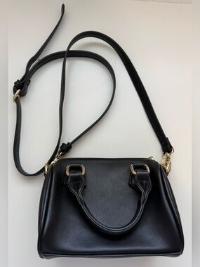 Forever 21 Black Faux Leather Crossbody Satchel with Gold Hardware - used once